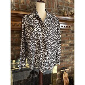 Chico’s Ladies Brown Long Sleeve Blouse Size 3 Leopard Print